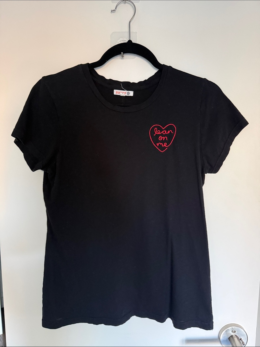 Sundry Black Short Sleeve Tee with Red Heart Embroidery